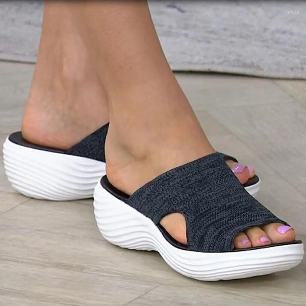 Hausschuhe Sommer Frauen Casual Mesh Open Toe Wedge Slip-On-Plattform Solid Color Ladies Slides Sow Beach Schuhe für