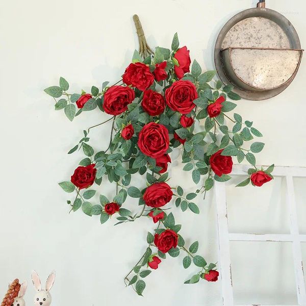 Fiori decorativi simulazione di seta a cuore rose parete appesa Green Plant Vine Floral Shop decorazione per la rosa di fiori artificiale Decorazione