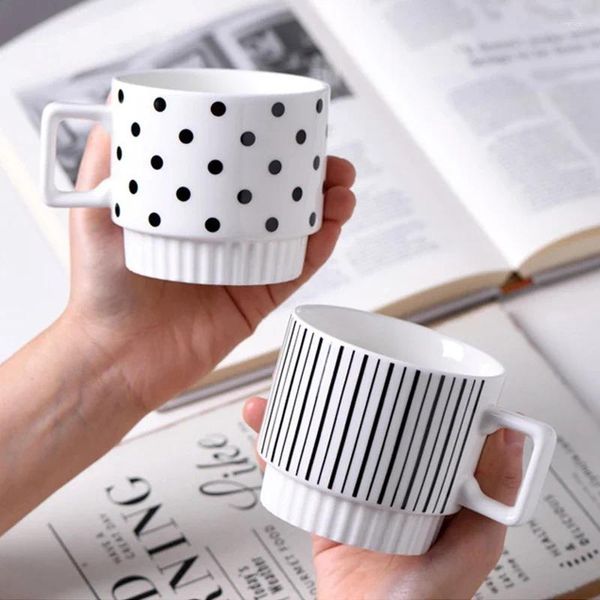 Tazze impilabili caffè in ceramica in bianco e nero semplice striscia a punta romba design di latte d'acqua tazze da tè pomeridiano tazza