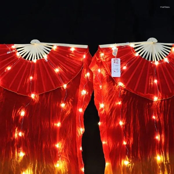 Accessori per ventole a LED di danza da pancia da palcoscenico Accessori per ventilatori di seta Donne Light with Battery 1pc/1Pair Performance Props Red-Orange-giallo