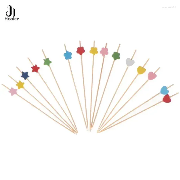 Gabeln 100pcs Einwegbambus Picks Picks Buffet Cupcake Obstgabel Party Kuchen Dessert Salat Sticks Zahnstocher Spieß