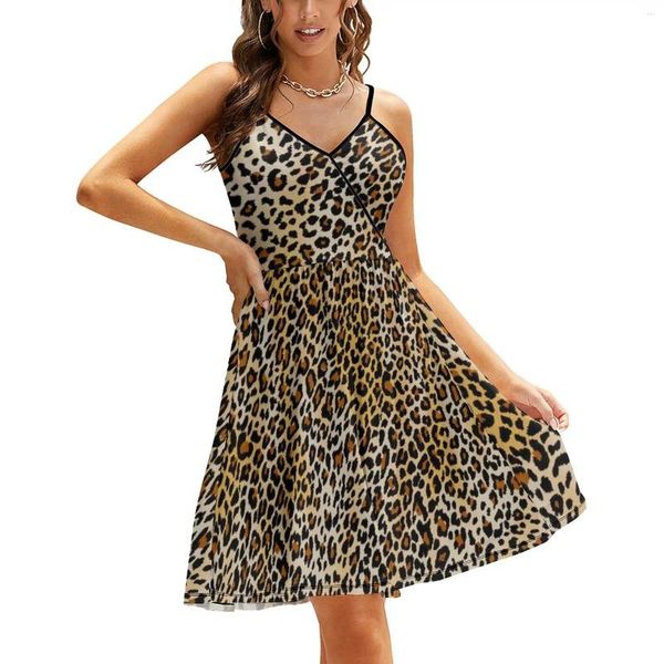 Lässige Kleider Leopard wildes Muster Kleid Sommerriemen hübsche Tierdruck ästhetische Frau sexy Kleidung