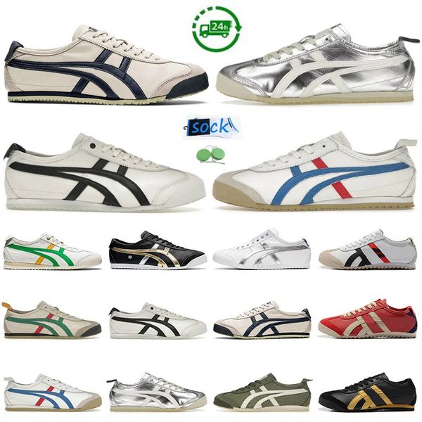 2024 Tiger Meksika 66 Erkek Kadın Günlük Ayakkabı Tasarımcı Runner Spor Sneaker Yaşam Tarzı Tuval Siyah Beyaz Blue Sarı Saf Silver Man Trainer Loafer Spor Spor ayakkabıları 36-44