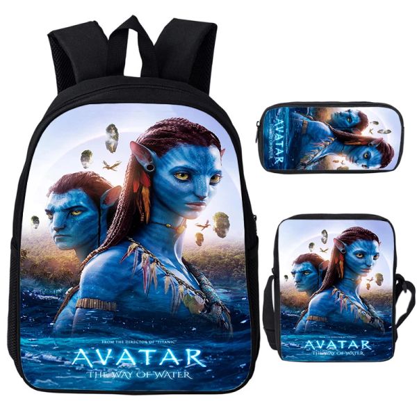 Bags 3pcs/set avatar o caminho das mochilas de água para crianças meninos garotos Bookbag Mochila Cartoon Anime School School Teens Knapsack