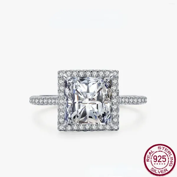 Кластерные кольца S925 Серебряное кольцо квадрат полный набор с элегантными и высококачественными простыми модными универсальными украшениями для женщин