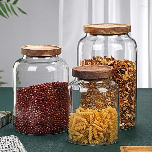 Бутылки для хранения кухонная пищевая банка запечатанная стеклянная банка с большим размером кофейная приправа приправа акация деревянная бутылка