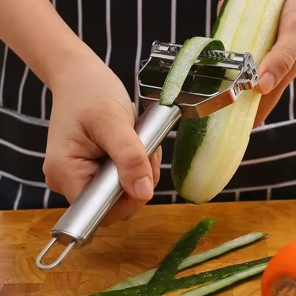 2024 Cozinha de cozinha descascador de legumes aço inoxidável planador de melão de cabeça dupla descascador de cabeça doméstica Fruta múltipla e descascador de vegetais