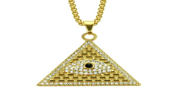 Золотые египетские ожерелья пирамиды подвески мужчины женщины заморозили хрустальные иллюминаты, злой глаз из цепей Гора, ювелирные подарки 9710113