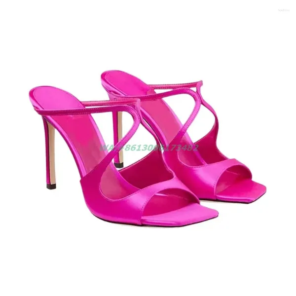 Sandalet Tasarımı Yaz Kadın Yüksek Topuk Açık Ayak Parmağı Açık Terlik Seksi Lady Candy Satin Sandal Plus Boyut 43