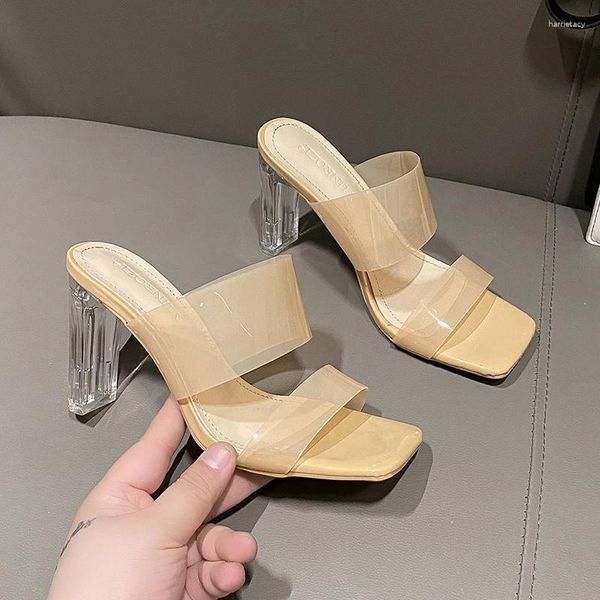 Hausschuhe Frauen Sommer Peep Toe PVC Transparente Schuhe Damen Chunky Heels Sandalen Outdoor High Heel Mode -Slides Sandalien