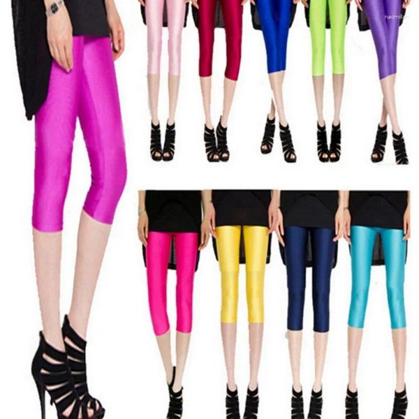 Leggings da donna Candy Color Sport Women Skinny Sexy Slim Elastic Summer Sinsese sette punti Pants Glossy Yoga Legging