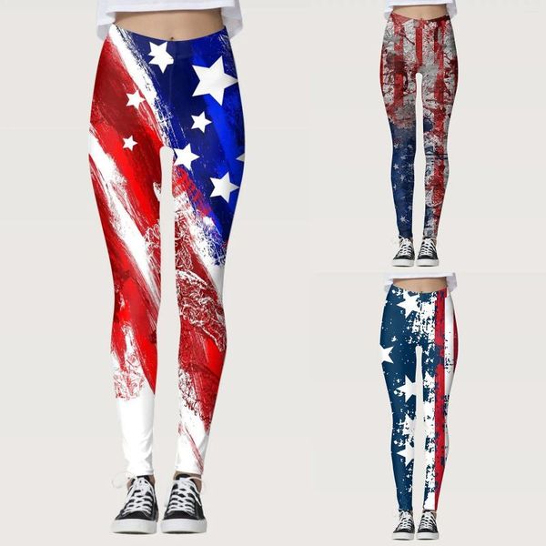 Calças ativas Dia da Independência para Meninas de Meninas Leggings Biker Shorts Sexy Women Clubbing