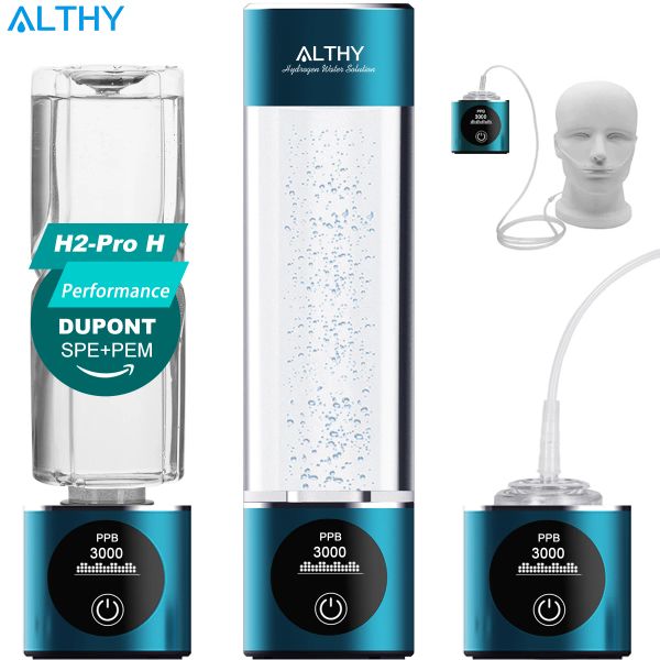 bottiglia Althy Hydrogen Water Generator BOOCO DUPONT SPE + PEM Dual Chamber Lonizer Cup + PPB Time Display + H2 Dispositivo per inalazione