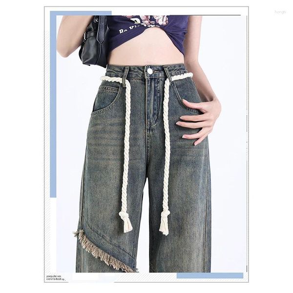 Jeans femminile primavera e estate 2024 High Welf RETRO Blue Street Street Net Red Pants sciolto Dra