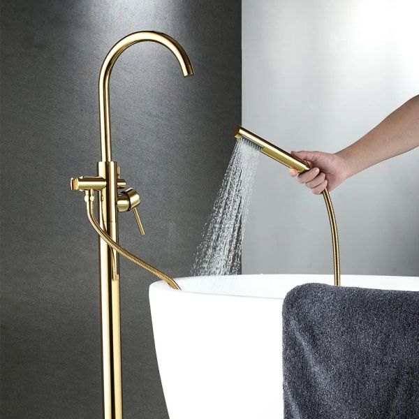 Rubinetti rubinetti vano da bagno in ottone in ottone oro per pavimento del pavimento rubinetto gettatura a manico singolo strompieggiatore spruzzatore a mano tocco di spruzzatore