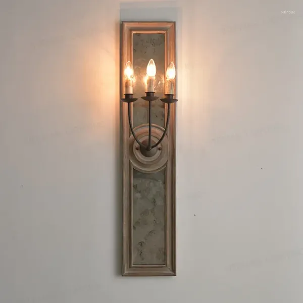 Lâmpada de parede iluminação de arandela de vidro vintage com material de madeira retrô grande para villa el mirror decorativo loft