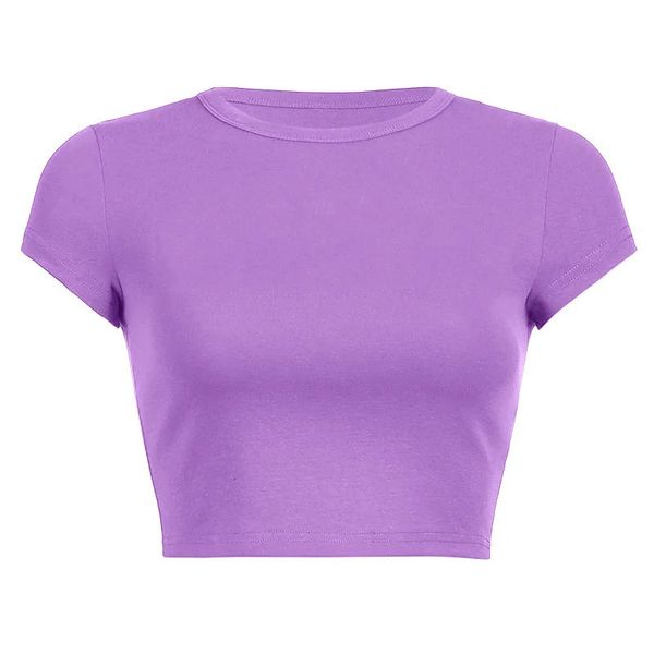 Sweet 2023 Purple Short Short Women Tants Casual Shirts Basic Ock All Match Crop Top BodyCon Mashion Mashions Blouse 240417