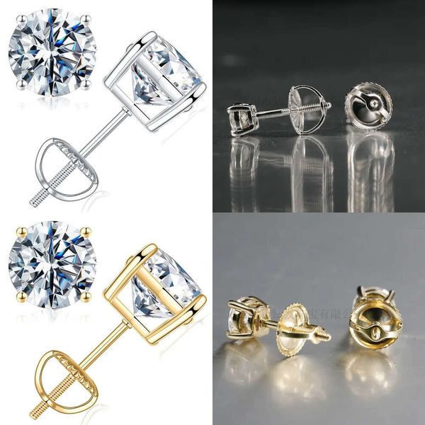 Earrings Stud 0,1-2ct D Cor Moissanite VVS1 Clarity redonda diamante Diamante White Serling Sier Sier Back for Women Iamond Terling Ier Crew