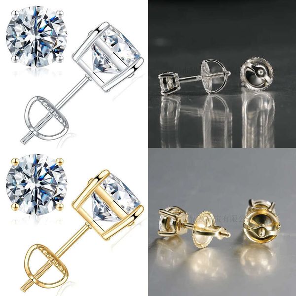 Küpe Stud 0.1-2CT D Renk Moissanit VVS1 Clarity Yuvarlak Elmas Beyaz Altın S Sterling Sier Vidası Kadınlar için Iamond Terling Ier Crew