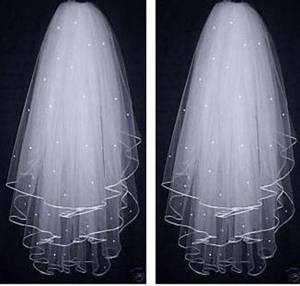 Nuovo 3t Whiteivory Wedding Wedding Bridal Veil Beading Pearls on Bridal Veils Ribbon Edge5192158