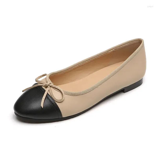 Lässige Schuhe Mode Frauenfarben passende Bogen Ballett Single Black ApricoT Round Head Flats Big Yards 41