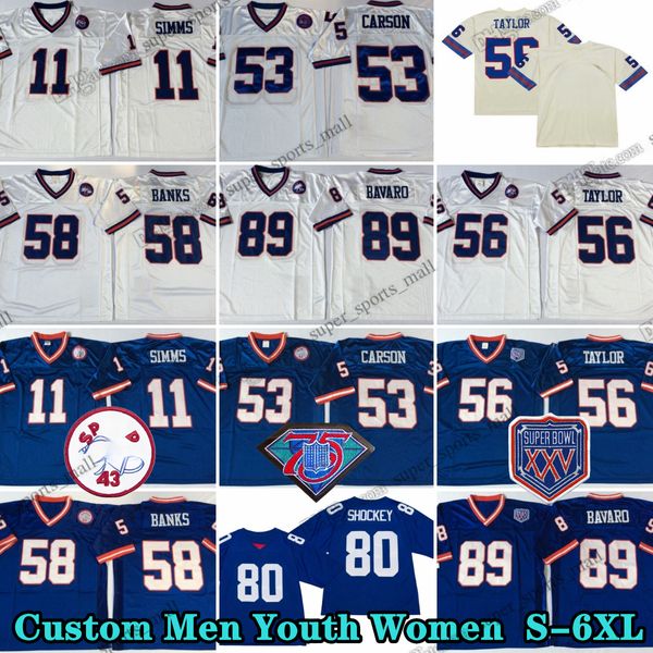 Custom 75th Trowback 56 Lawrence Taylor 1968 Maglie da calcio 80 Jeremy Shockey 58 Carl Bank 11 Phil Simms 72 Osi Umenyiora 76 Chris Snee 70 Leonard Marshall Brown