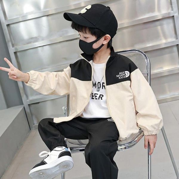 Jackets Boys 'Belassome Baseball Casats Zipper Outdoor Patchwork Letter Imprimindo solto causal moda 2024 Spring Autum coreano