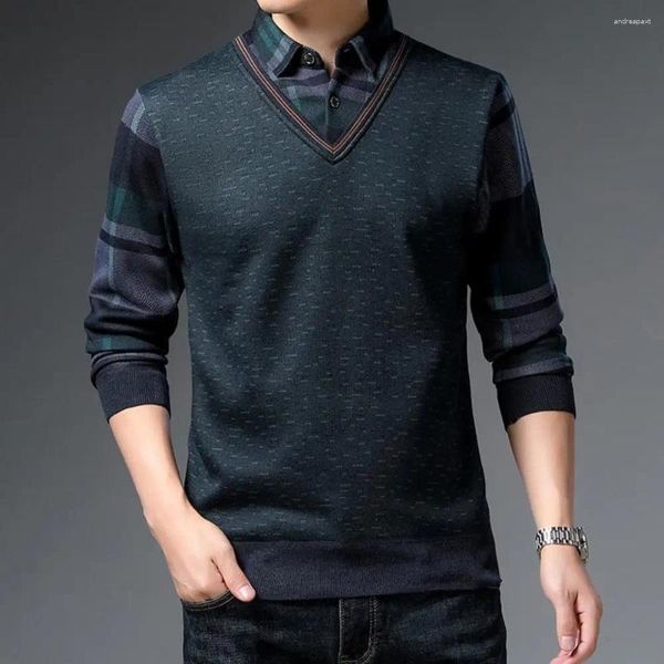Suéteres masculinos Camisa de manga comprida Camisa leve de suéter leve, elegante pai de middle-idade de malha