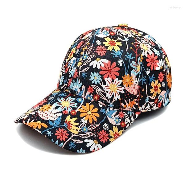 Capsini a sfera 2024 Primavera Summer Polyester Flower Print Casquette Baseball Cappelli a snapback per esterno per donne 24