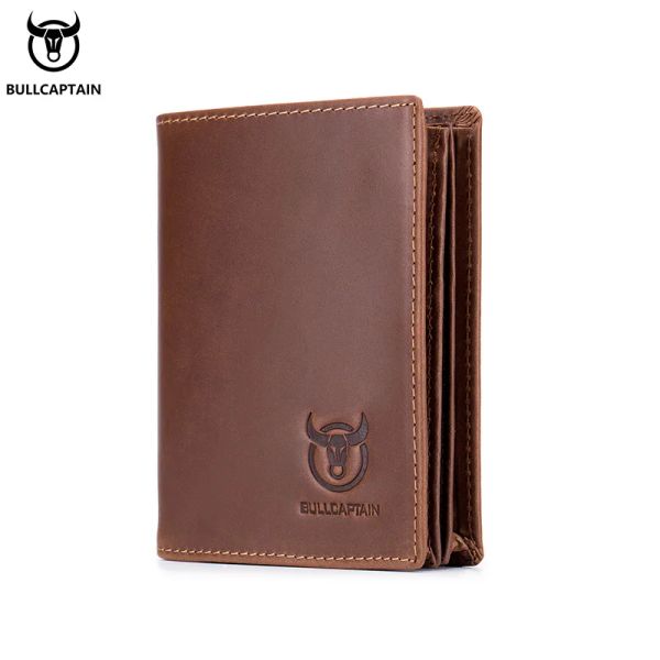 Wallets Bullcaptain Grande capacidade de couro Bifold Wallet Men's Gift Wallet Mini Credit Cristed Card Card Card Wallet Man Homem