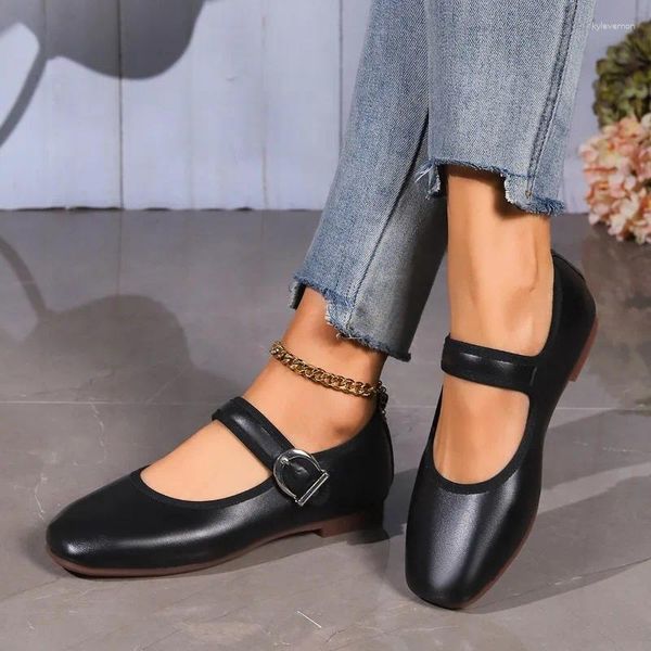 Sıradan ayakkabılar retro bahar kadın kare ayak parmağı katı lolita loafers siyah balerin parti daireleri zarif mary jane kawaii yalınayak