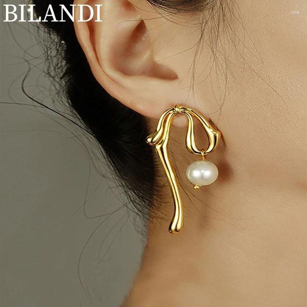 Orecchini a pennello Bilandi Women Jewelry Overing Pearl 2024 Trend Elegant Temperament Gold Color Drop per ragazze Regali