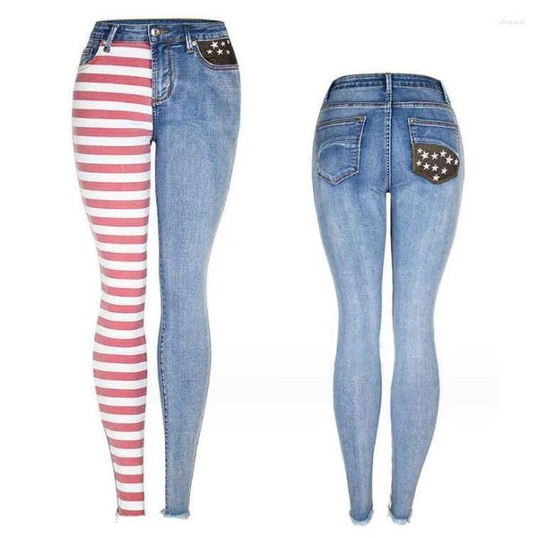Jeans bandiera americana bandiera rossa strisce magre pantaloni matita per donna streetwear stretwear y2k pantaloni