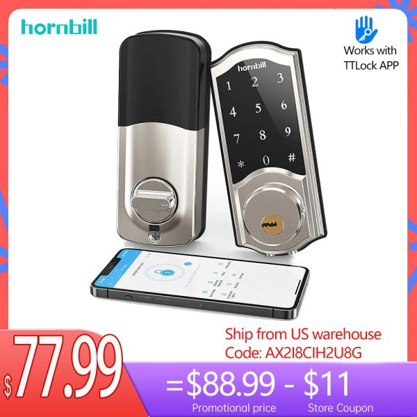 Controle Hornbill Frente eletrônica Smart Home Door Lock Wi -Fi Keyless Senha Keypad Desbloquear Mini Locks Auto para TTLOCK Telefone