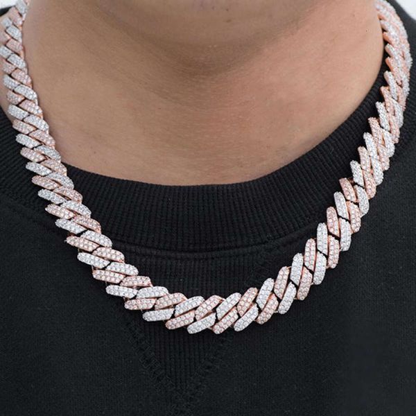 Zwei -Ton -Mossanitschmuck Custom 925 Sterling Silber Moissanit Diamond Cuban Chain Halskette