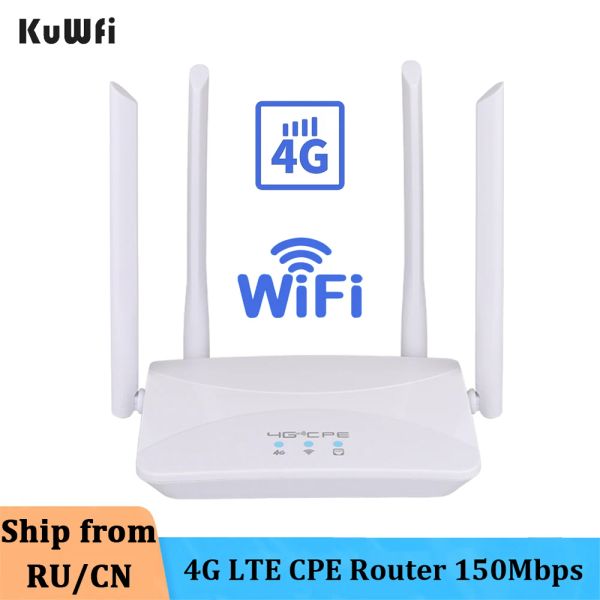 Маршрутизаторы kuwfi 4g wi -fi Router беспроводной Sireless LTE CPE Router SIM -карта SIM -карта RJ45 3G 4G беспроводной маршрутизатор HOTPOT CAT4 150 Мбит / с для IP -камеры