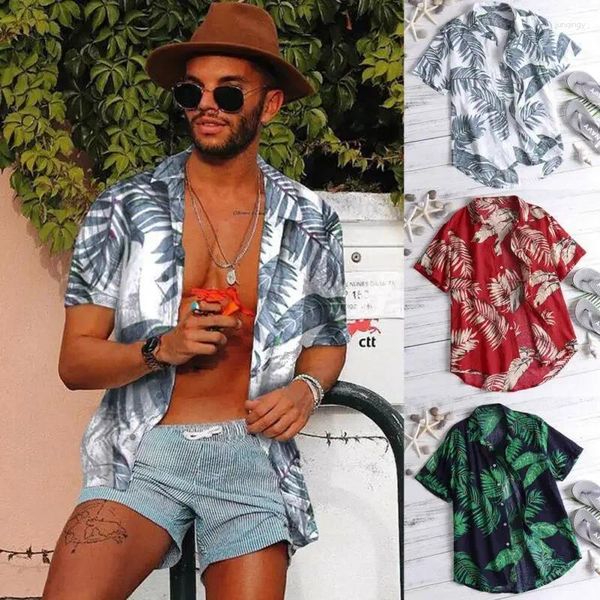 Camisas casuais masculinas Camisa havaiana de camisa Floral 3D Praia impressa de manga curta Luau Tops Holiday Holiday Tee