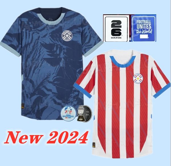 Paraguay 2024 2025 Futbol Jersey Copa America Camisetas de Futbol Ev Beyaz Kırmızı Uzak Koyu Mavi 24 25 Erkek Çocuk Futbol Gömlek Kiti Kısa Kol Özel Üniformaları