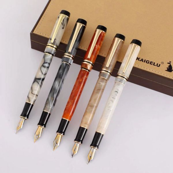 Pens Kangaroo Kaigelu 316 Cellulóide Natureza Caligrafia Fonte Pen Xilonita Diário Tampa de Parafuso Escritório Business Business Mármore Colorido