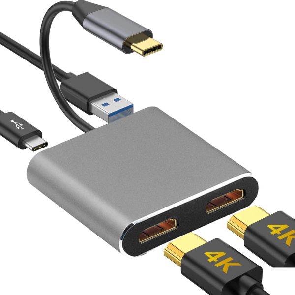 Impressoras 4K Display UHD para Book Pro Air USB Hub com HDMI MST Dual MST 2 Monitores USB 3.0 Dock do hub Tipo C Adaptador PD Carregamento rápido