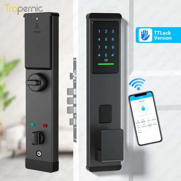 Controle Smart Home Door Lock TTLOCK APP RFID Passcode Bloqueio Eletrônico Digital Push Automático e Pull Sistema de trava de porta com 6068 Mortise