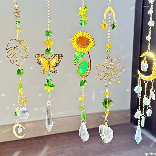 Dekorative Figuren Kristall Wind Glockenblätter Blumenblatt Sonnencatcher hängen Anhänger Schmetterling Mond Lichtfänger Schmuck Regenbogen Prisma Home Home