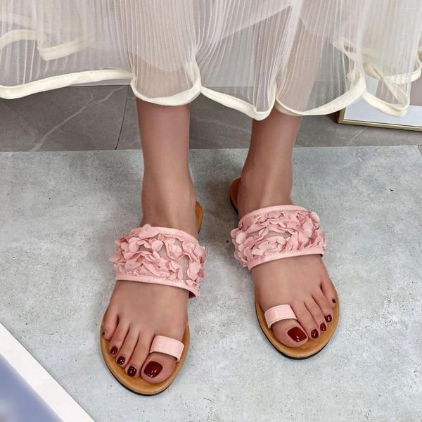 Pantofole infradito estivo per donne fiori di colore solido in rete cavo clip sandali casual scarpe da spiaggia a fondo di grandi dimensioni