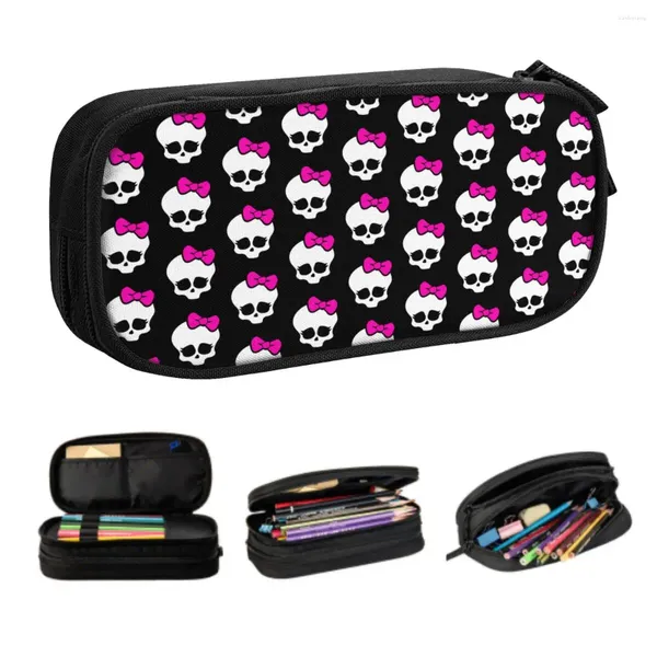 Gothic Pink Skull Bleistift Koffer für Mädchen Jungen große Kapazität Anime Pen Box Bag Schulzubehör