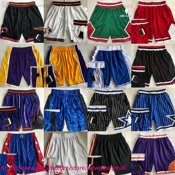 Authentische doppelte bestickte klassische Retro -Basketball -Shorts mit Taschen -Vintage Real Retro Taschen atmungsaktiv