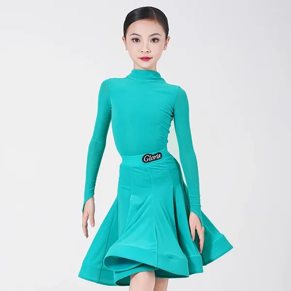 Stage Wear Girls Latin Dance Performance Costume Kids Char Timering Turtleneck Capeggiamenti Competizione Ballroom Tango Dresses XH89