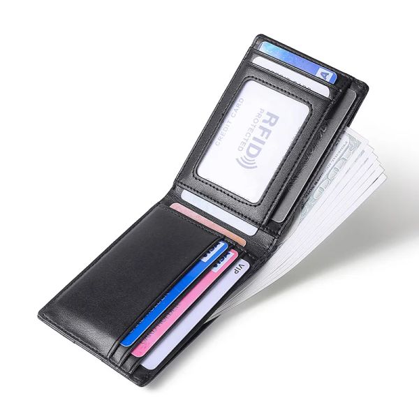 Cüzdan erkek mini cüzdan para klipli erkekler için orijinal deri cüzdan iş kredi kartı kimlik rozeti tutucu minimalist cüzdan adamı