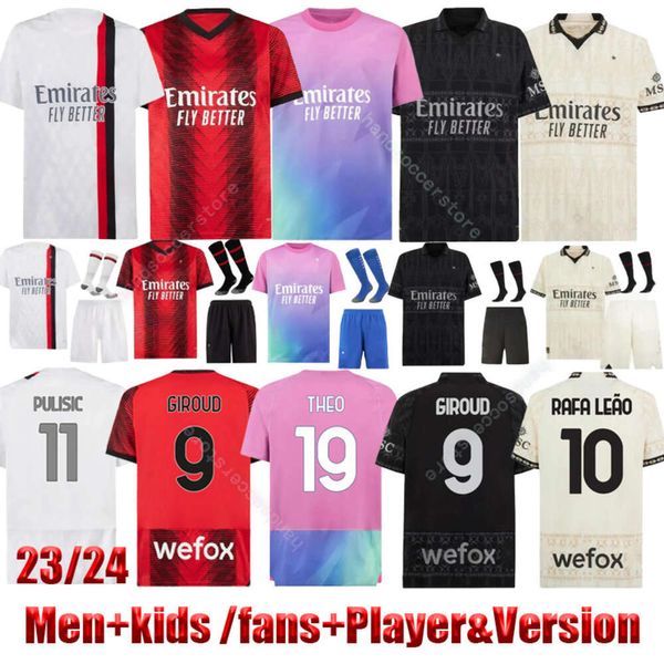 23 24 Milans Ibrahimovic Giroud Soccer Jerseys 2023 Pulisic Theo Tonali Reijnders Рубашка Romagnoli Rafa Leoo S.Castillejo Reijnders Loftus-Cheek Football Formin