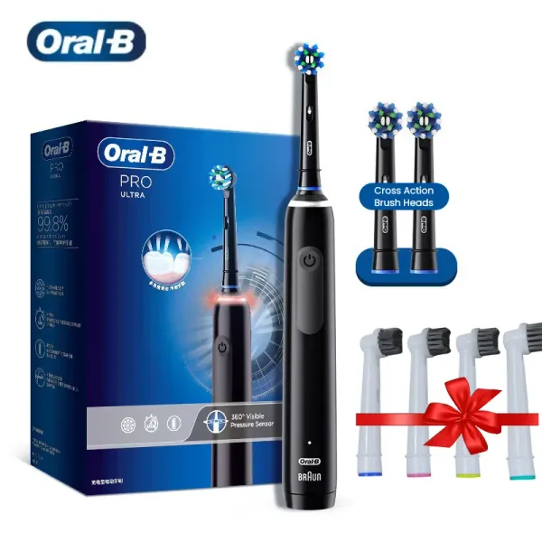 Головы Oral B Pro 4 Ultra Электрическая зубная щетка Глубокая чистая 3D вращающаяся взрослая зубная щетка Датчик давления с 4 подарочными заменой головы бесплатно