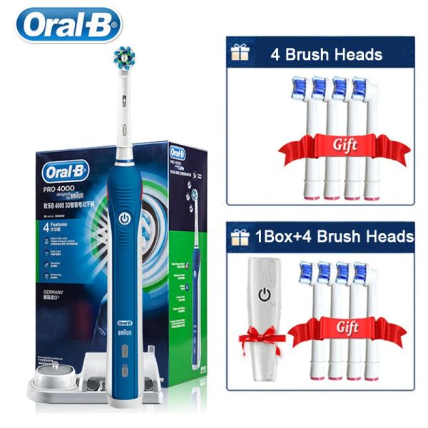 Teste oralb per denti elettrici Pro4000 denti profondi 3D pulire 4 modalità Visibile Sensore Visible Timer Pennello ricaricabile +4/8 RIFFETTA